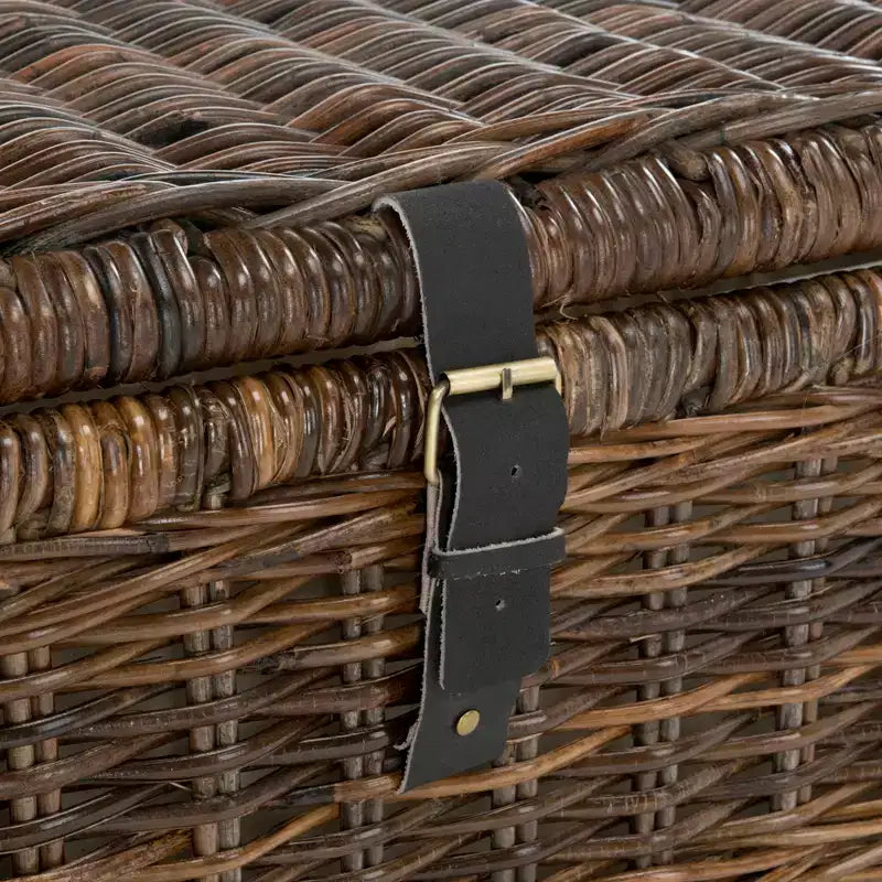 30" Hand-Woven Wicker Storage Trunk with Leather Strap Accent