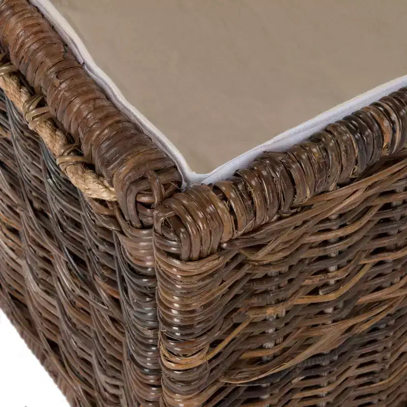 30" Hand-Woven Wicker Storage Trunk with Leather Strap Accent