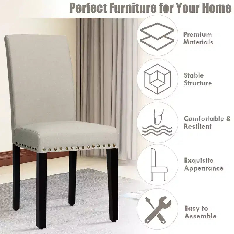 Set of 2 Upholstered Fabric Dining Chairs with Nailhead Trim