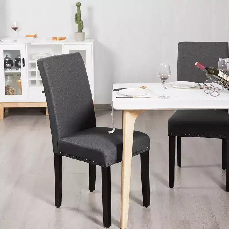 Set of 2 Upholstered Fabric Dining Chairs with Nailhead Trim