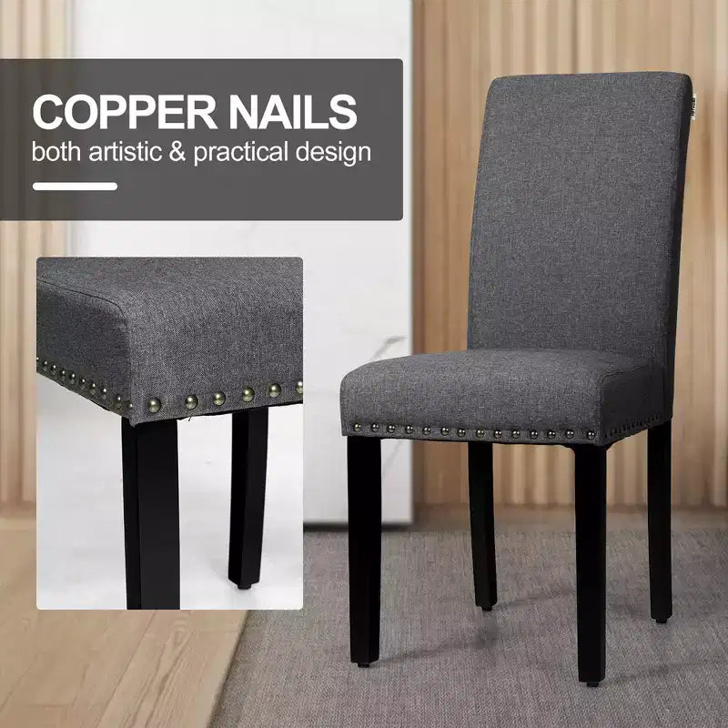 Set of 2 Upholstered Fabric Dining Chairs with Nailhead Trim