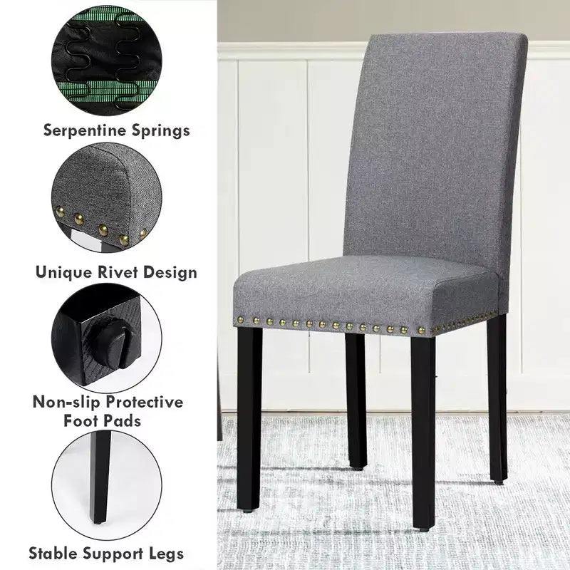 Set of 2 Upholstered Fabric Dining Chairs with Nailhead Trim
