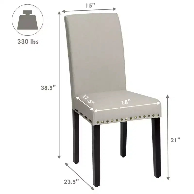 Set of 2 Upholstered Fabric Dining Chairs with Nailhead Trim