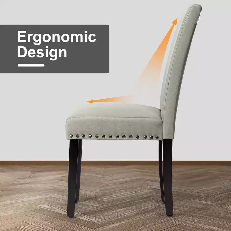 Set of 2 Upholstered Fabric Dining Chairs with Nailhead Trim