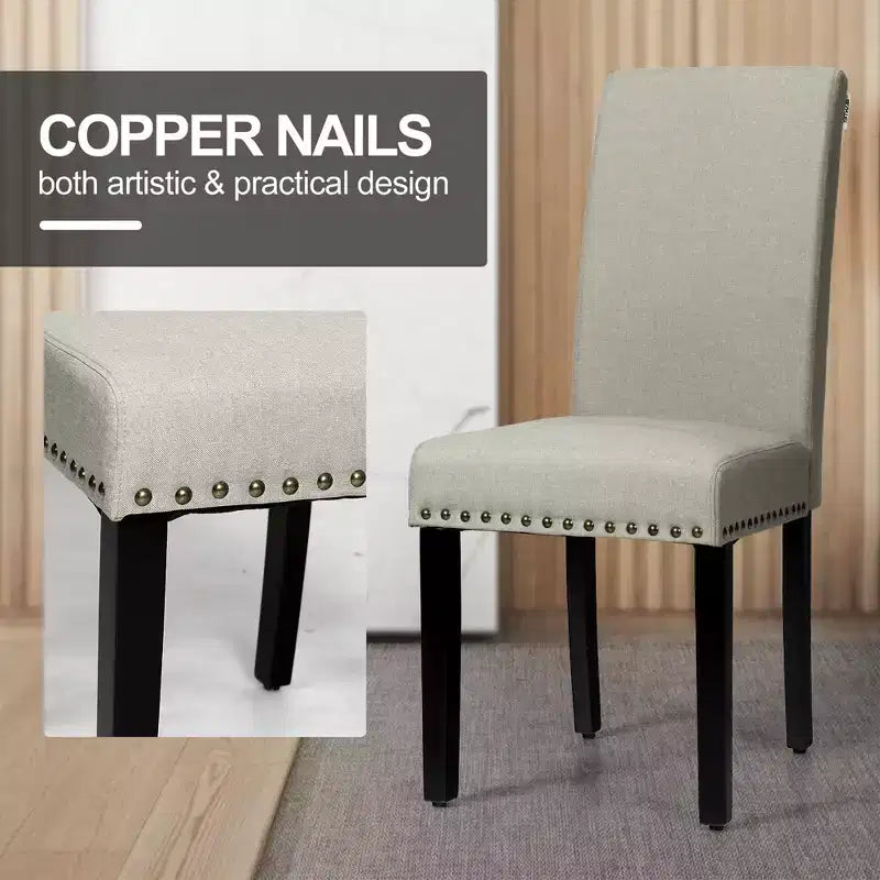 Set of 2 Upholstered Fabric Dining Chairs with Nailhead Trim