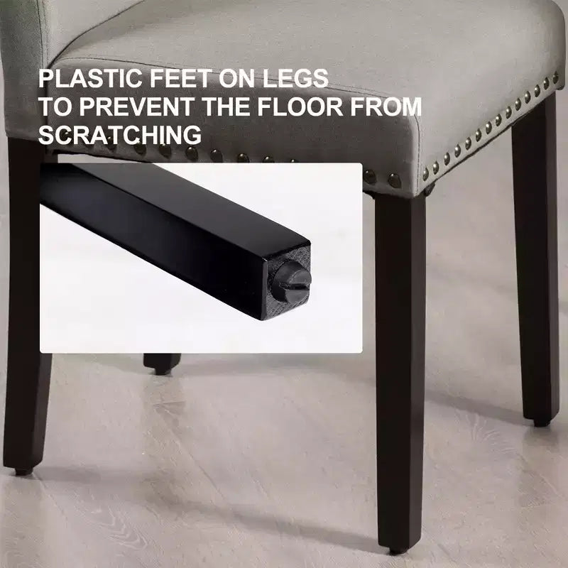 Set of 2 Upholstered Fabric Dining Chairs with Nailhead Trim