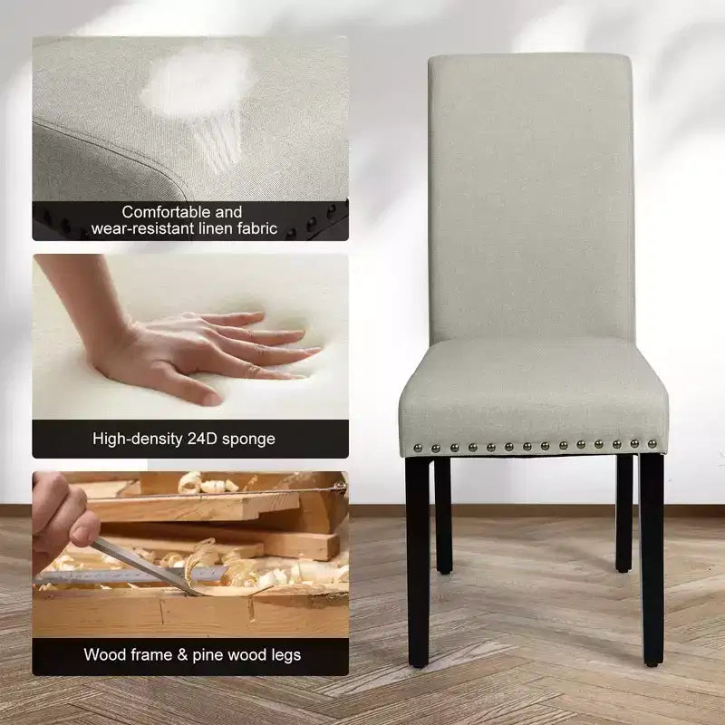 Set of 2 Upholstered Fabric Dining Chairs with Nailhead Trim