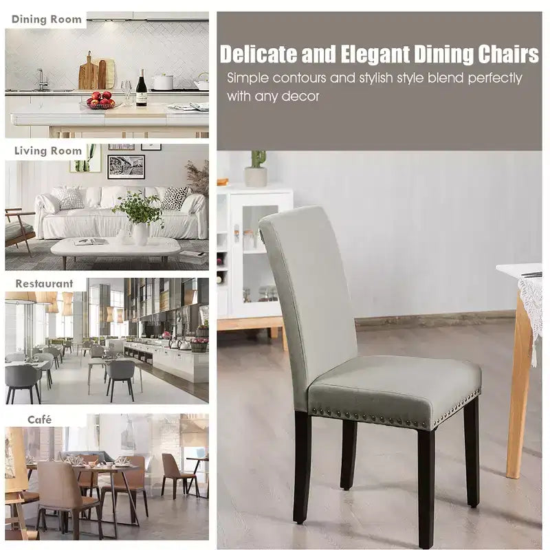 Set of 2 Upholstered Fabric Dining Chairs with Nailhead Trim