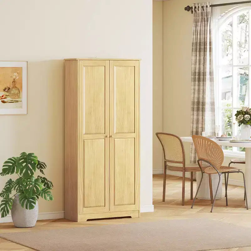67" Pinewood Kitchen Pantry Storage Cabinet, Freestanding Cabinets with Doors and Shelf Adjustability, Soft-Close Mechanism