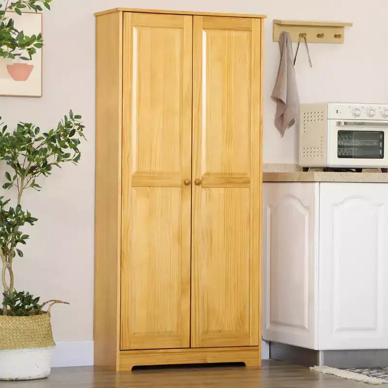 67" Pinewood Kitchen Pantry Storage Cabinet, Freestanding Cabinets with Doors and Shelf Adjustability, Soft-Close Mechanism