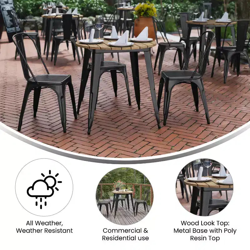 30" Round Indoor/Outdoor Dining Table with All-Weather Poly Resin Top