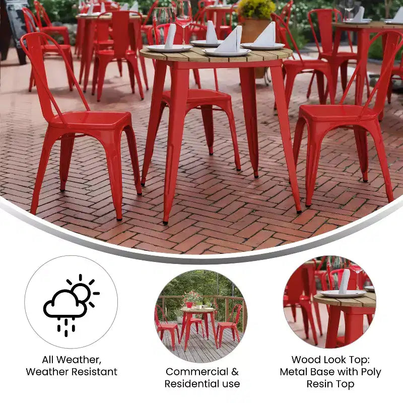 30" Round Indoor/Outdoor Dining Table with All-Weather Poly Resin Top