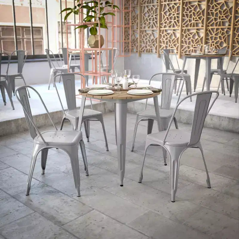 30" Round Indoor/Outdoor Dining Table with All-Weather Poly Resin Top