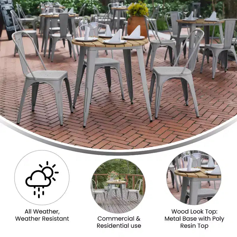 30" Round Indoor/Outdoor Dining Table with All-Weather Poly Resin Top