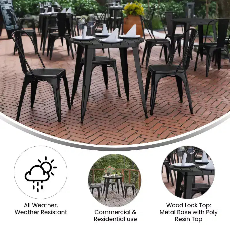 30" Round Indoor/Outdoor Dining Table with All-Weather Poly Resin Top