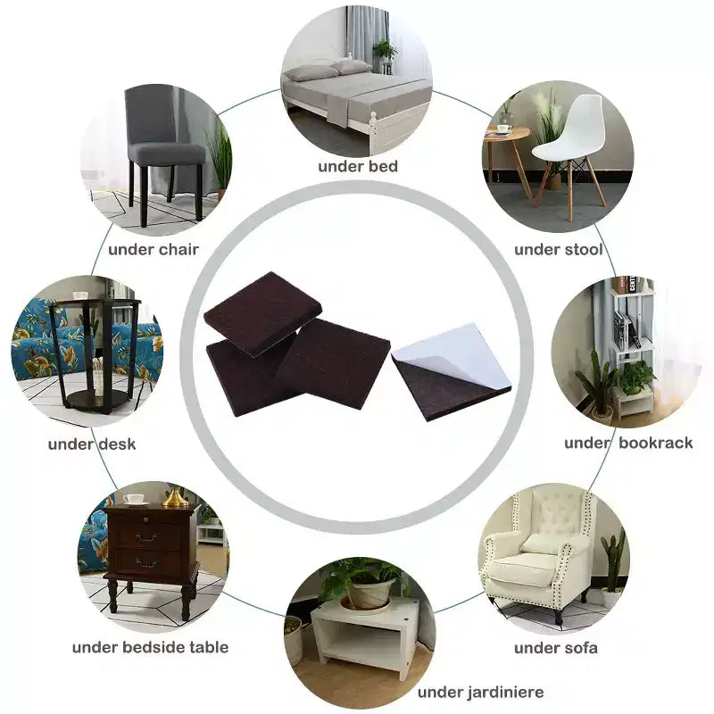 Square Self-Stick Furniture Felt Pads, Dark Brown 1"x1", 60 Pcs