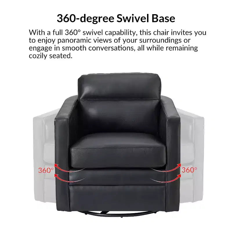 Wide Genuine Leather Swivel Accent Chair with Metal Base
