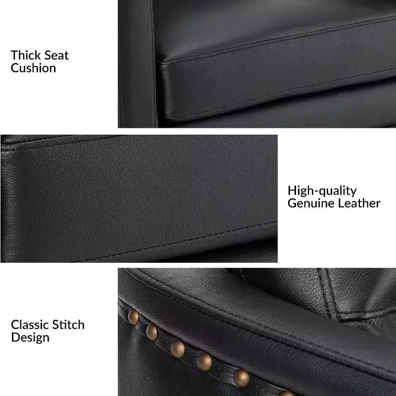 Wide Genuine Leather Swivel Accent Chair with Metal Base