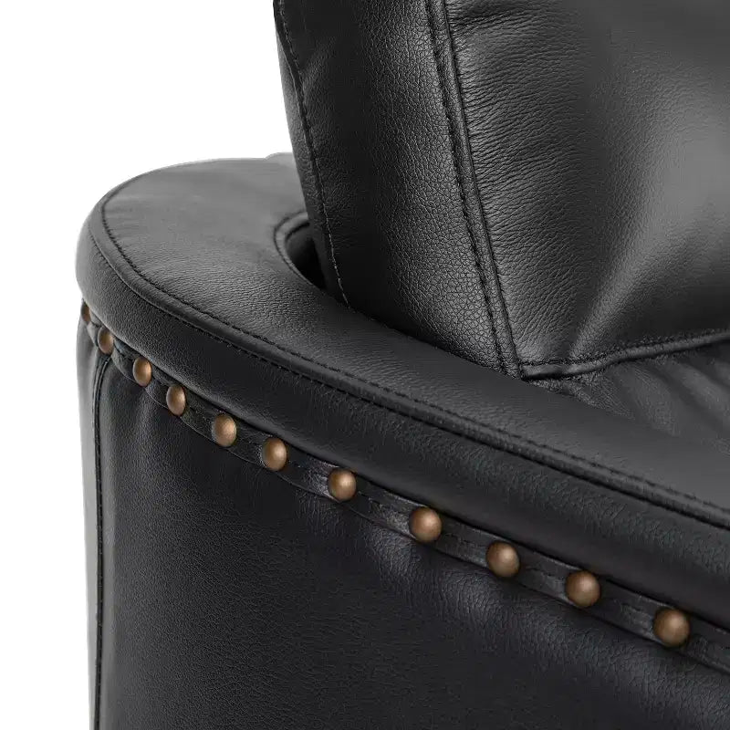 Wide Genuine Leather Swivel Accent Chair with Metal Base