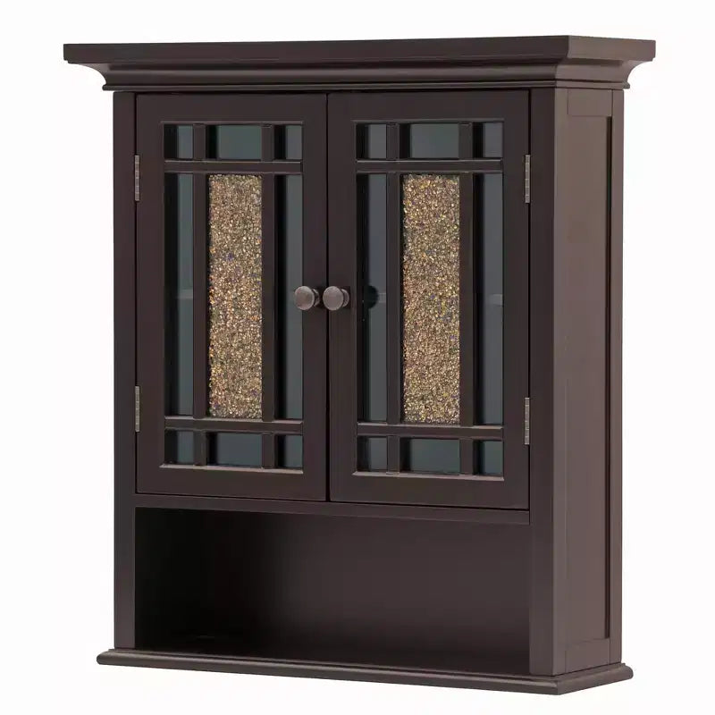 Two-Door Wall Cabinet with Glass Mosaic Doors in Dark Espresso