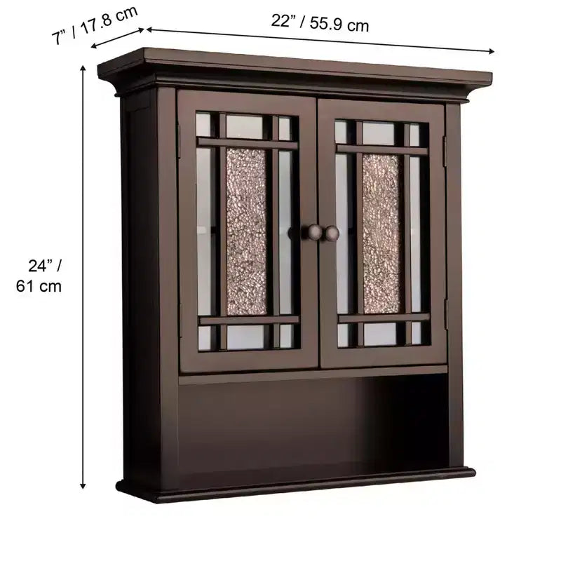 Two-Door Wall Cabinet with Glass Mosaic Doors in Dark Espresso