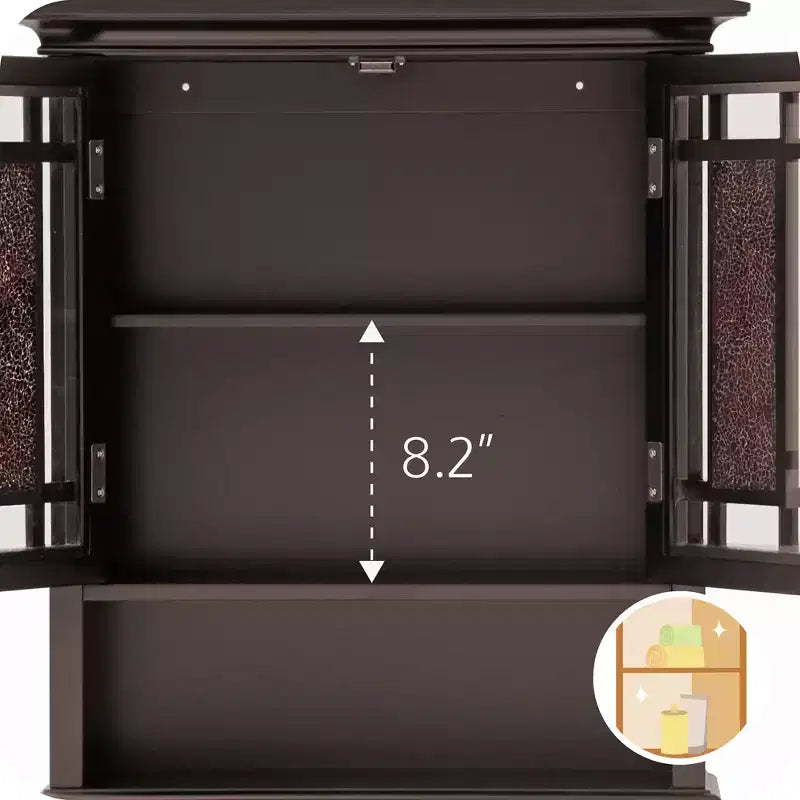 Two-Door Wall Cabinet with Glass Mosaic Doors in Dark Espresso
