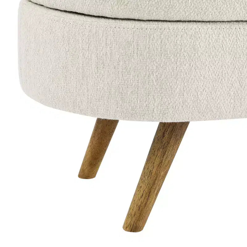 Oval Tufted Storage Bench with Rubberwood Legs