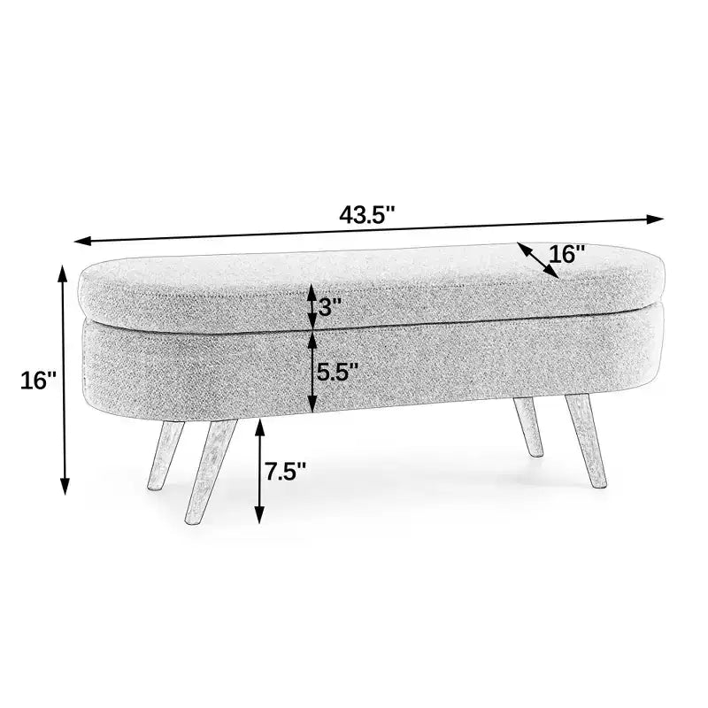 Oval Tufted Storage Bench with Rubberwood Legs
