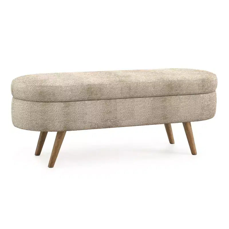 Oval Tufted Storage Bench with Rubberwood Legs
