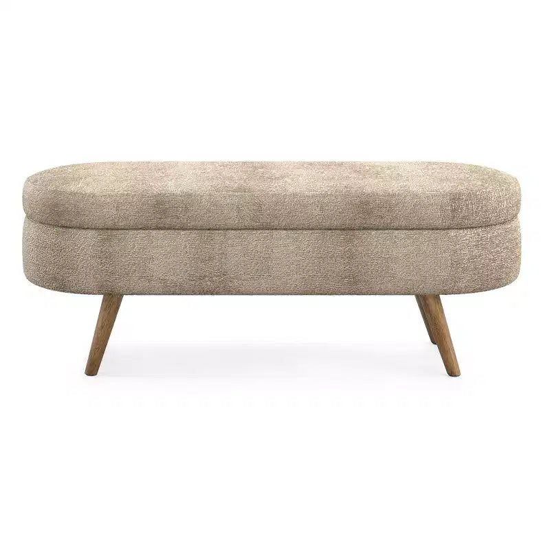 Oval Tufted Storage Bench with Rubberwood Legs