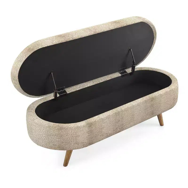 Oval Tufted Storage Bench with Rubberwood Legs