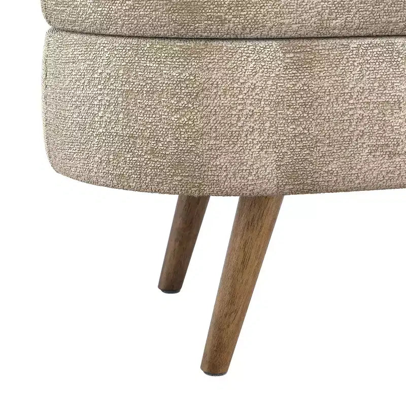 Oval Tufted Storage Bench with Rubberwood Legs