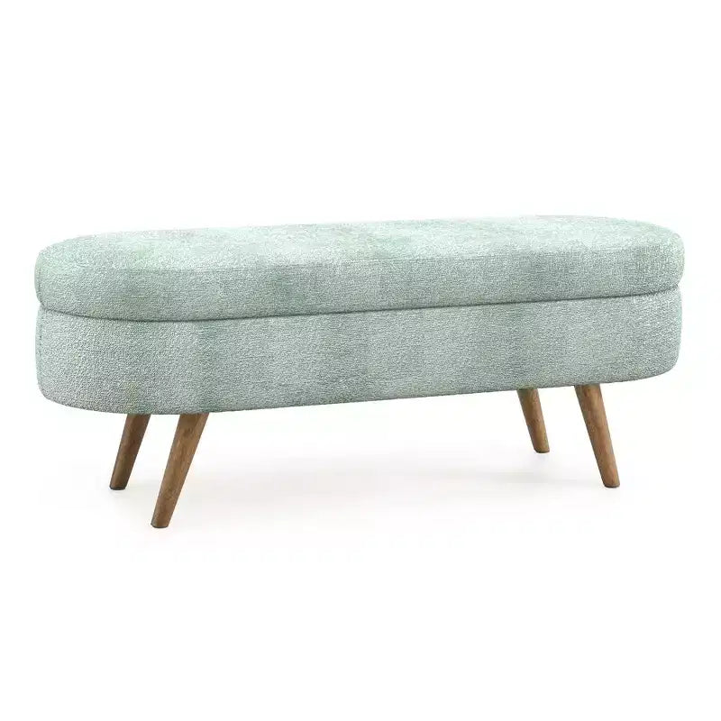 Oval Tufted Storage Bench with Rubberwood Legs