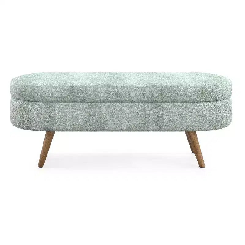 Oval Tufted Storage Bench with Rubberwood Legs