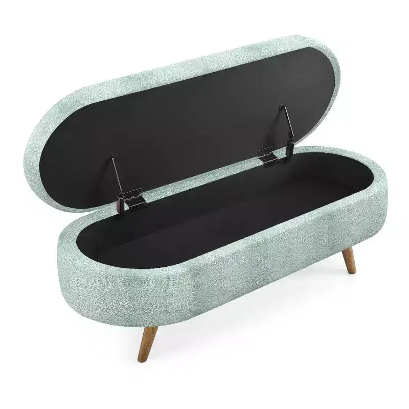 Oval Tufted Storage Bench with Rubberwood Legs