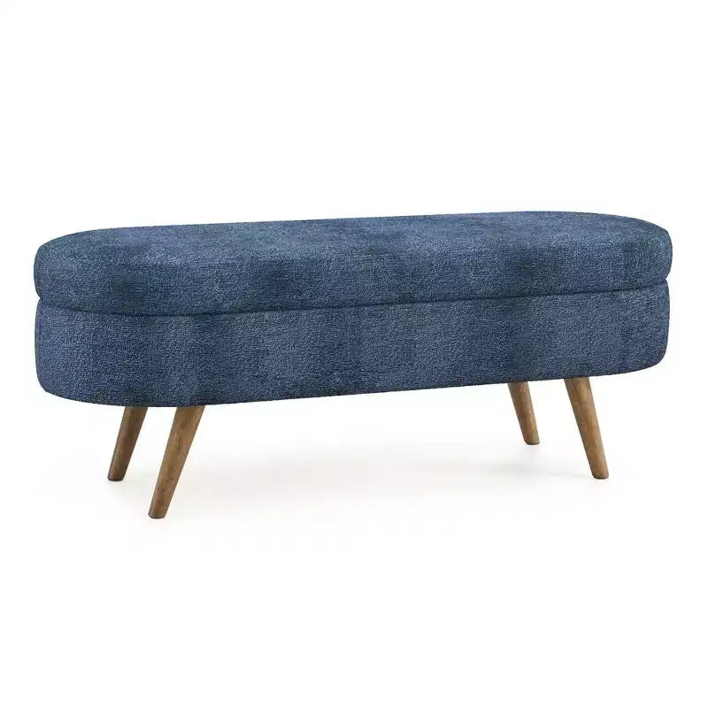 Oval Tufted Storage Bench with Rubberwood Legs