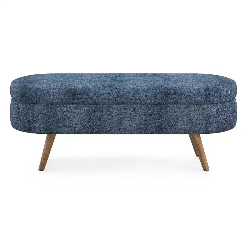 Oval Tufted Storage Bench with Rubberwood Legs