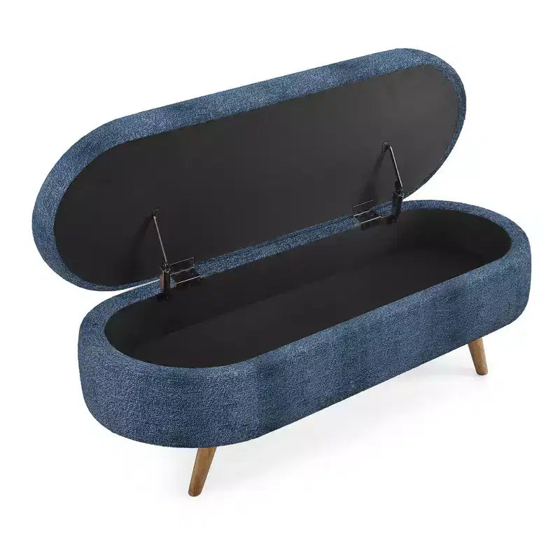 Oval Tufted Storage Bench with Rubberwood Legs