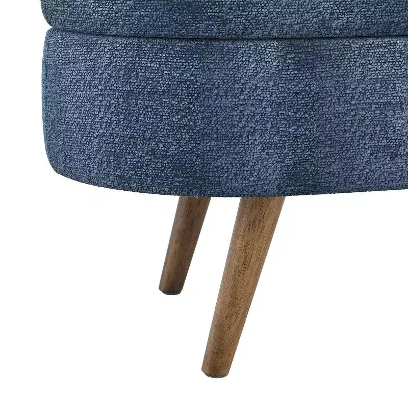 Oval Tufted Storage Bench with Rubberwood Legs