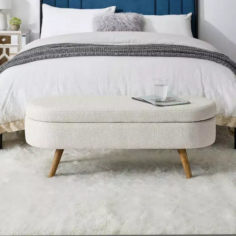 Oval Tufted Storage Bench with Rubberwood Legs