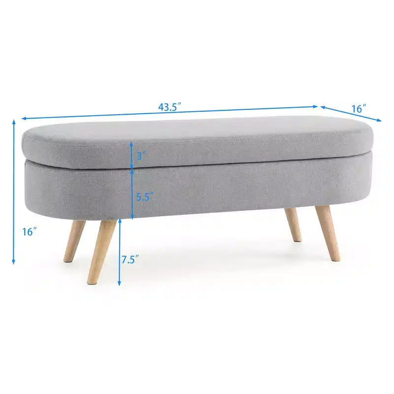 Oval Tufted Storage Bench with Rubberwood Legs