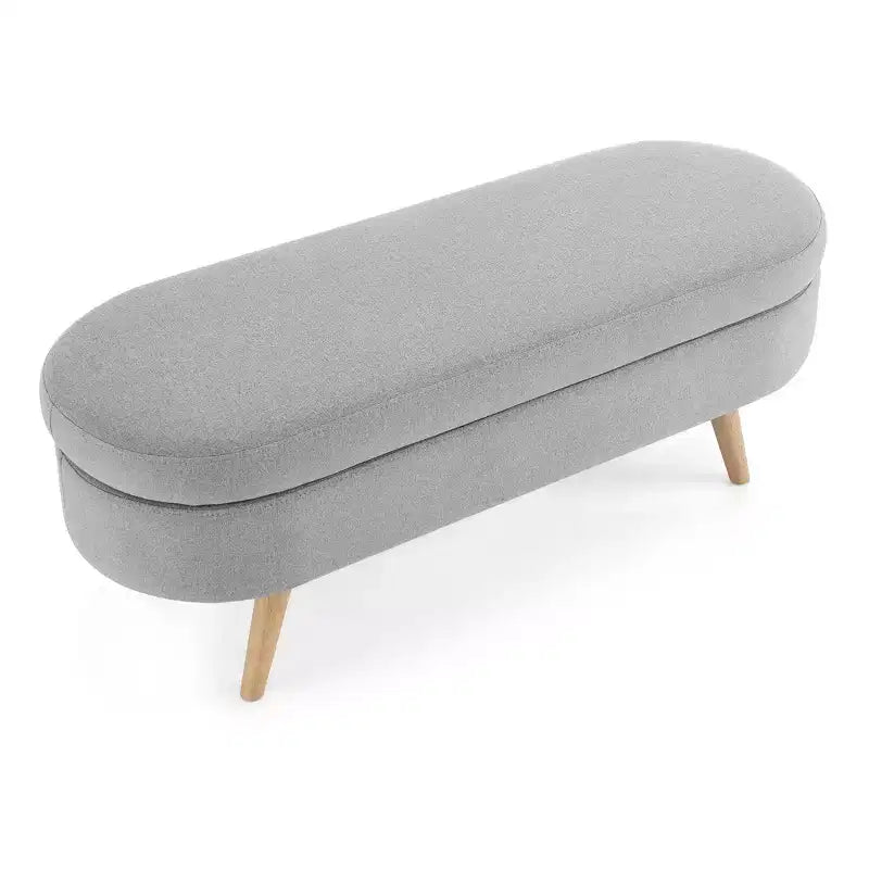 Oval Tufted Storage Bench with Rubberwood Legs