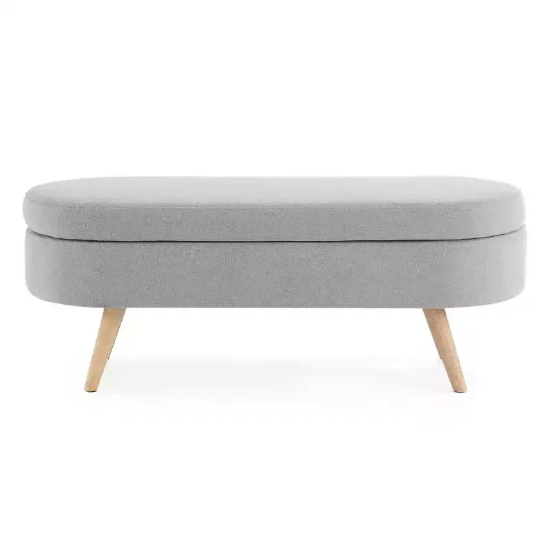 Oval Tufted Storage Bench with Rubberwood Legs