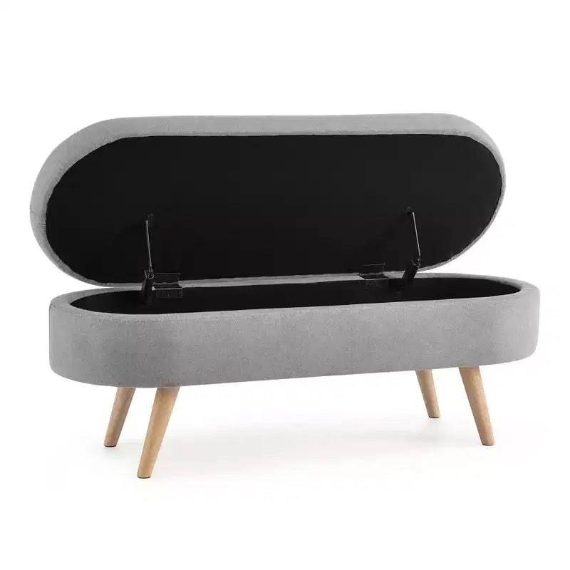 Oval Tufted Storage Bench with Rubberwood Legs