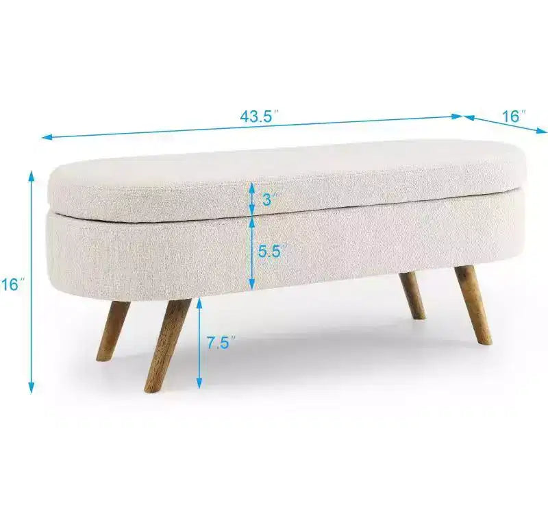 Oval Tufted Storage Bench with Rubberwood Legs