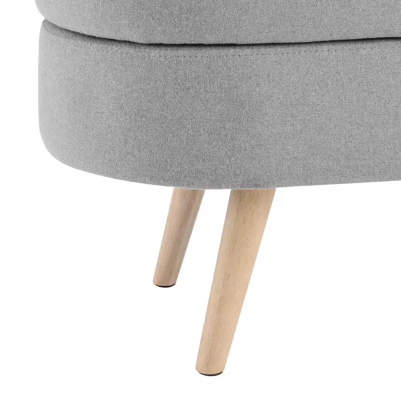 Oval Tufted Storage Bench with Rubberwood Legs
