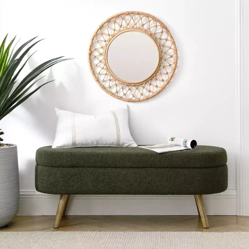 Oval Tufted Storage Bench with Rubberwood Legs