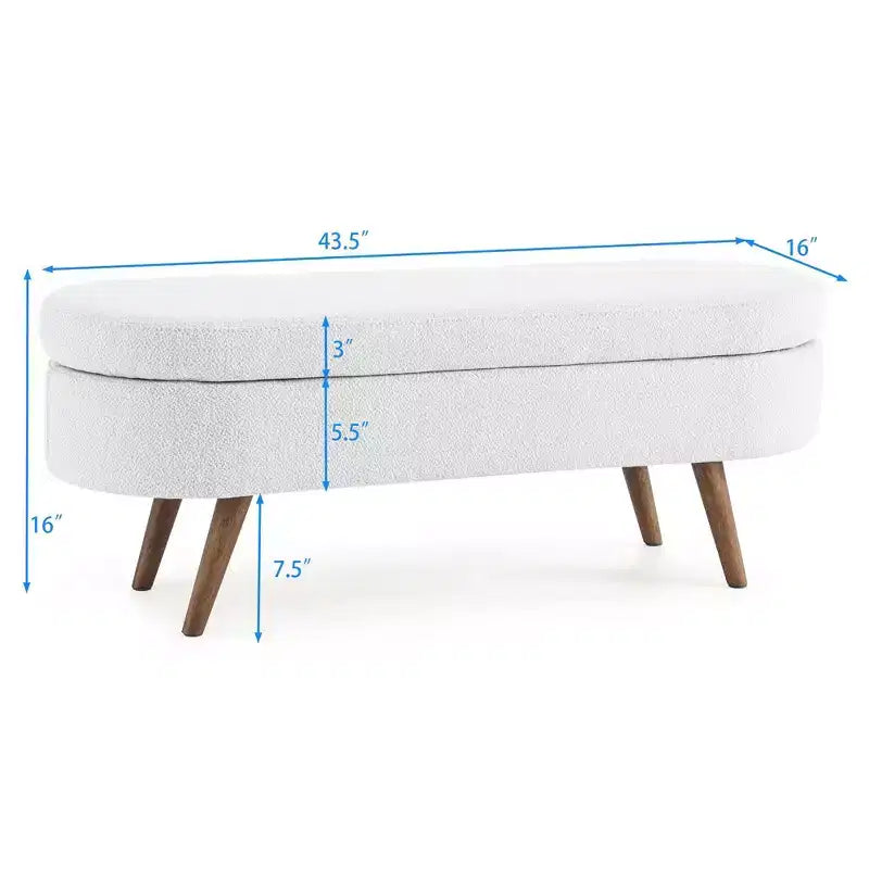 Oval Tufted Storage Bench with Rubberwood Legs