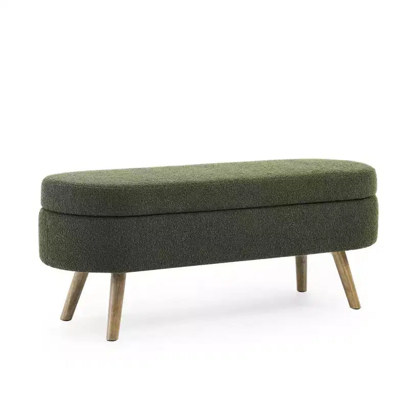 Oval Tufted Storage Bench with Rubberwood Legs
