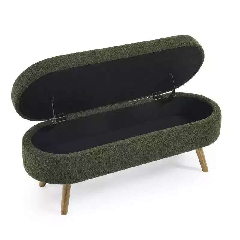 Oval Tufted Storage Bench with Rubberwood Legs